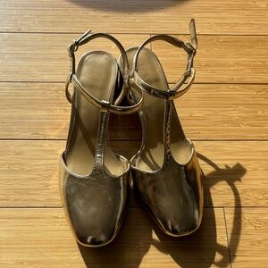 J Crew Gold Sandal Heels